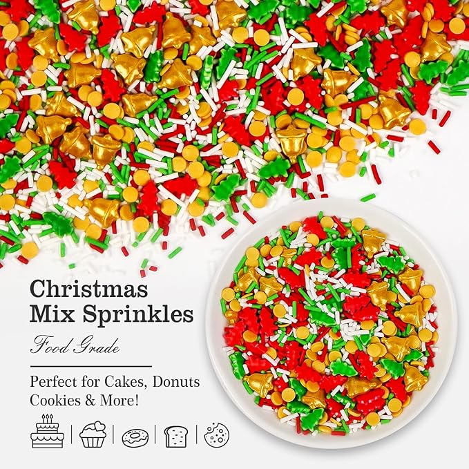 Christmas Sprinkles for Cake Decorating, Christmas Tree Bell Sprinkles Mix, 150g/5.29oz, Perfect for Cake Decoration, Cupcake Decorations, Baking, foodgrade