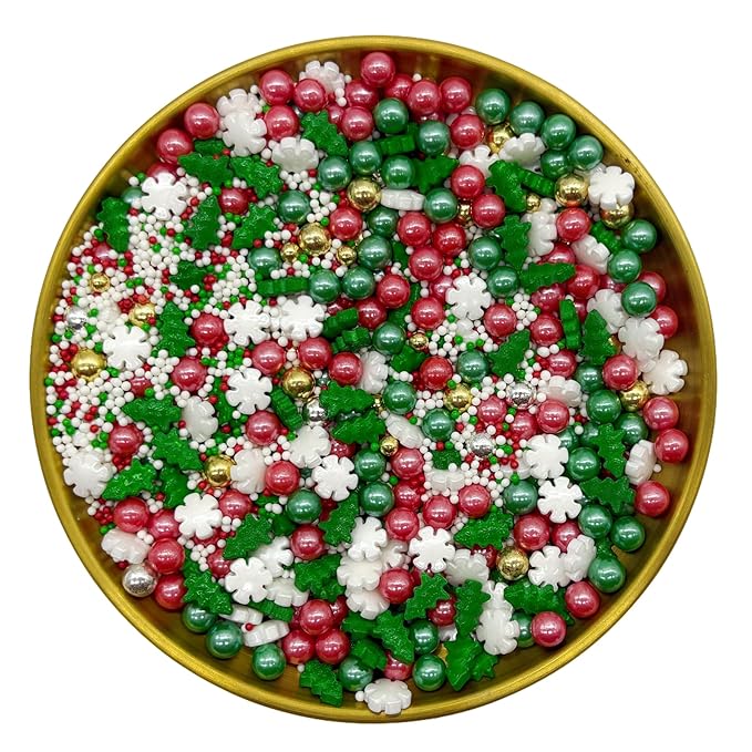 Christmas Mixed Sprinkles Edible Pearls Cake Decorations Cupcake Toppers Cookie Decorating Perfect for Wedding Party Valentine Halloween Christmas Supplies 4.58OZ