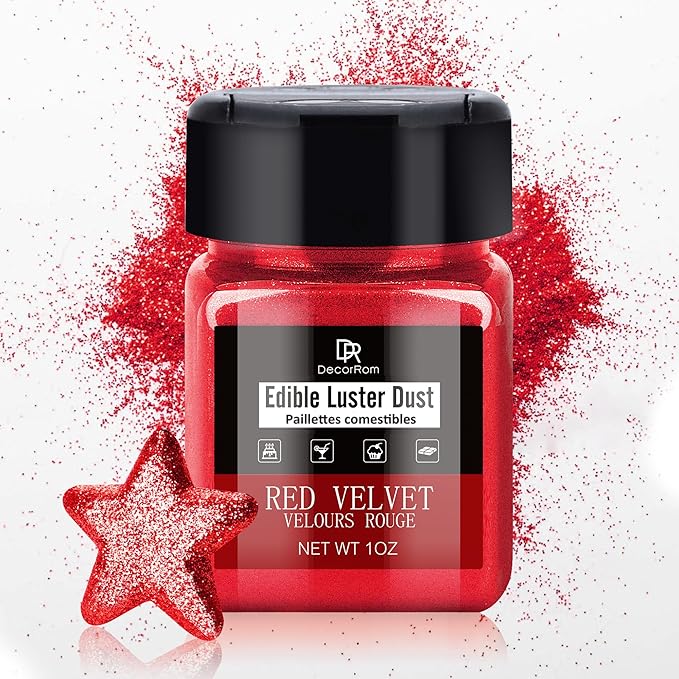 Edible Glitter - 1oz Luster Dust Edible Food Grade Glitter for Cocktail, Cake Decorating, Baking, Drinks - Shimmer Dust Powder, Metallic Food Coloring Powder for Icing, Fondant, Candy (Red Velvet)