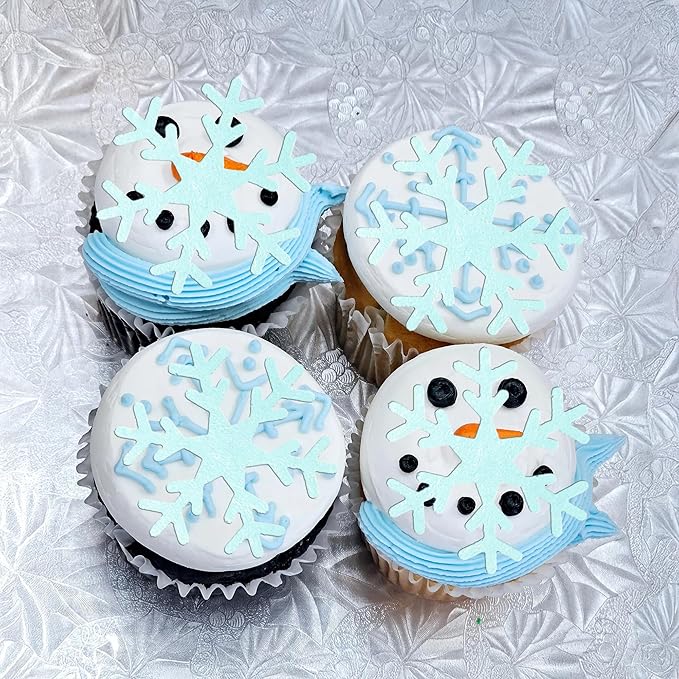 Gyufise 60Pcs Edible Snowflake Cupcake Toppers Winter Cupcake Picks Water Paper Winter Frozen Cake Decorations for Snowflake Theme Baby Shower Kids Birthday Party Supplies Blue