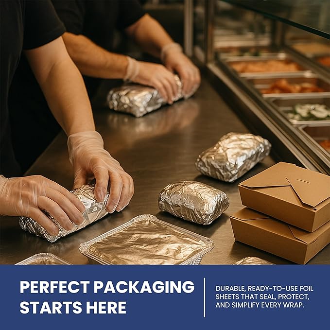 Pre-Cut Aluminum Foil Sheets 12" x 10.7" – Heavy-Duty, Non-Stick, Pop-Up Disposable Sheets for Grilling, Baking, BBQ, Food Storage, and Catering (12X10.7", 400.0, sheet)