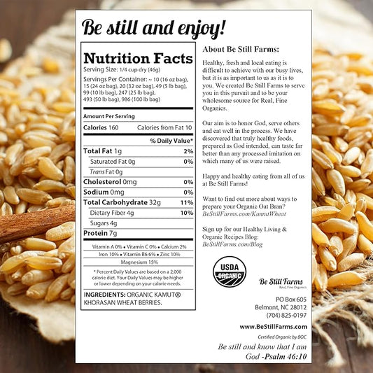 Be Still Farms Organic Kamut Wheat Berries Khorasan (4.8lb) - Ancient Whole Grain Bulk - Ideal for Flour, Pasta, Salads, Soups - High in Fiber & Protein | USA Grown | USDA Certified | Vegan | Non-GMO