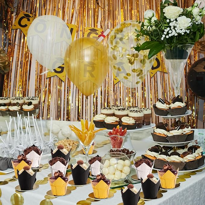150 Pcs Graduation Tulip Cupcake Liners 2024 Congrats Grad Aluminum Foil Paper Baking Cups Greaseproof Muffin Liners Holders Graduation Cap Cup Cake Paper Cup Tulip Cupcake Wrappers for Party