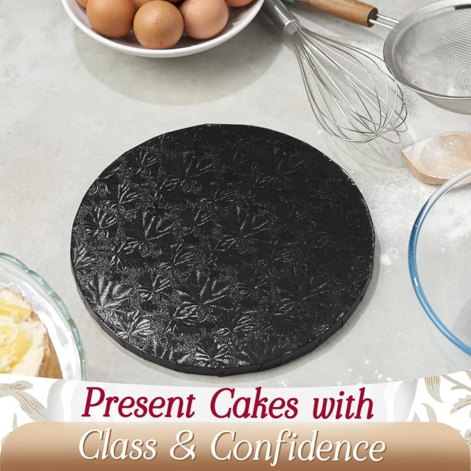 Cakebon Cake Boards - Sturdy 1/2 Thick Drums - 14 Inch Professional Fully Wrapped Edges Black 1-Pack