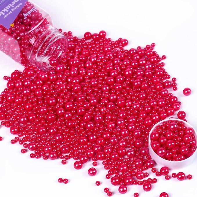 Christmas Red Sprinkles for Cake Decorations 3.52 ounce Edible Pearl Sprinkles for Cupcake Toppers Wedding Party Patriotic Valentines Halloween Christmas Holiday Supplies
