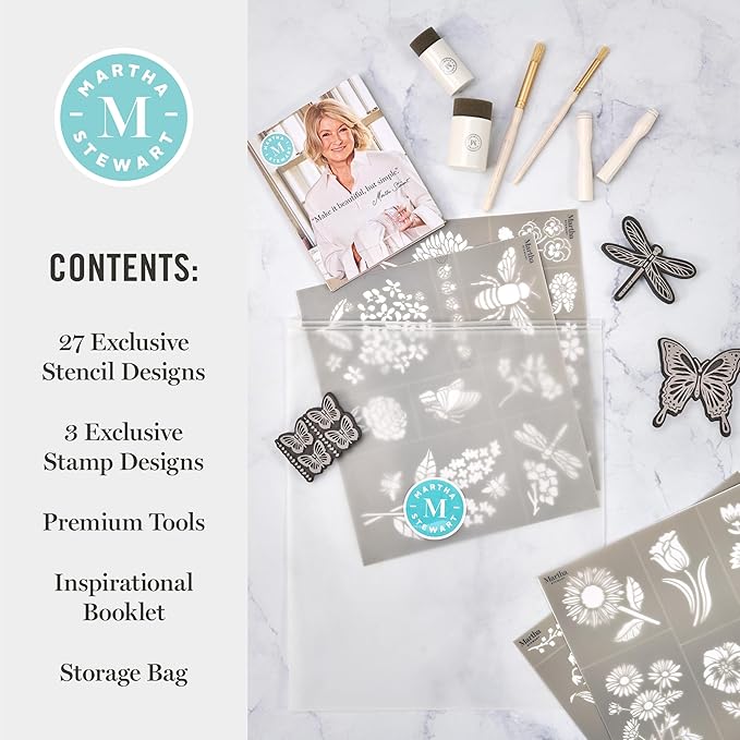 Martha Stewart, Flora and Fauna Stencils, Stamps, and Tools Kit, 13 pc