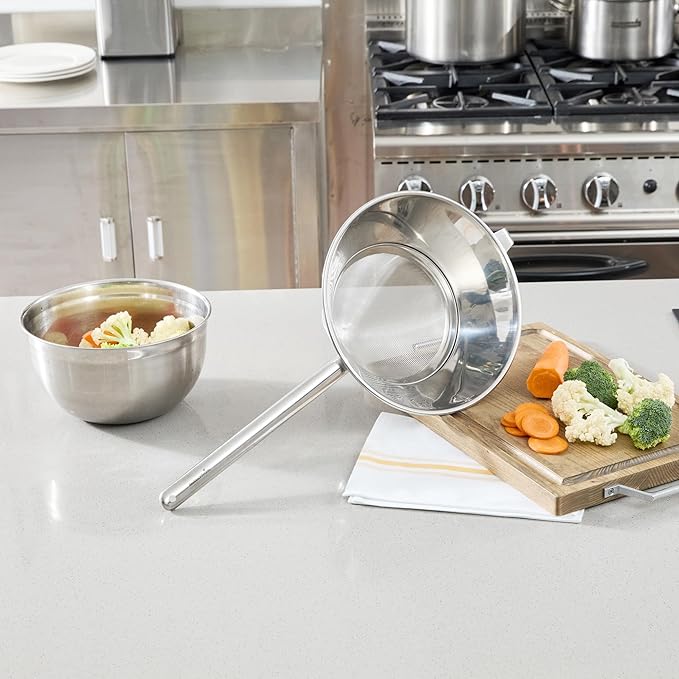 Restaurantware Chinois Strainer 1 Count 11.8" Stainless Steel Bouillon Cone with Extra Fine Mesh China Cap Strainer for Sauces, Stocks, Soups, Broths, Sifting, Sieving, Professional Kitchen Tools