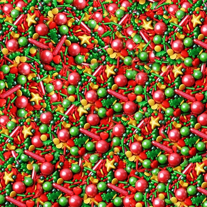 LEBERY Christmas Sprinkles Red Green Gold Sprinkles Holiday Sprinkle Mix Christmas Tree Sprinkle Star Cake Decoration Christma Jimmies Heart for Baking Cookie Ice Cream Decorations - 4.6 oz