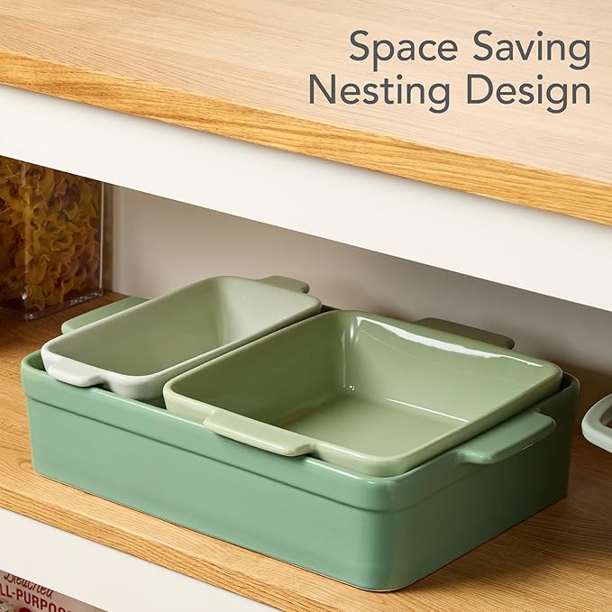 Best Choice Products Set of 3 Large Serving Trays, Party Platters and Ceramic Non-Stick Bakeware For Appetizers, Charcuterie, Snack, Dessert, Casserole, Sour Dough Bread Loaf - Sage Green