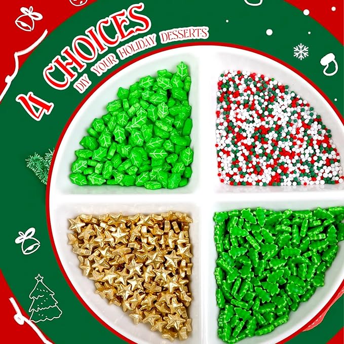 Dazzjoy Christmas Edible Sprinkles, Gold Star Sprinkles for Cake Decorating, 150g/5.29oz, Mix Shape, Nonpareils & Leaf Sugar for Decorating Cookies, Cake Decoration & Cupcake Topper