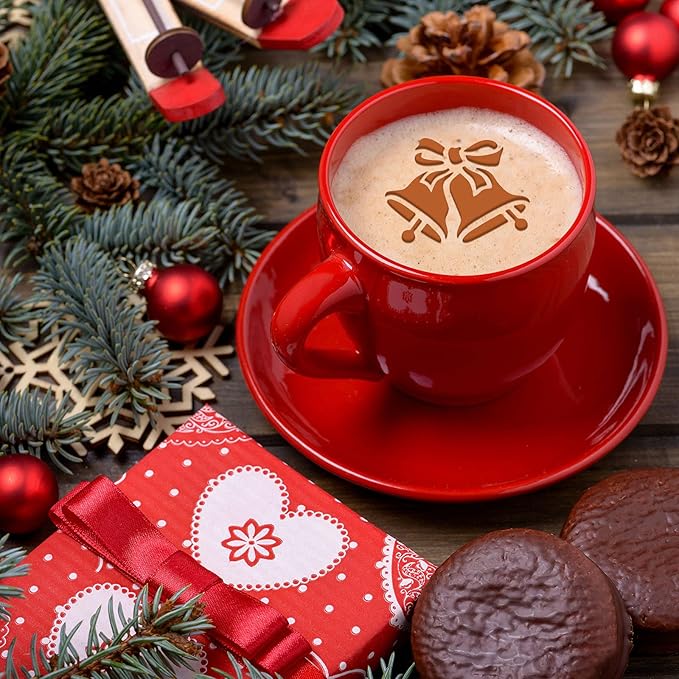 Chinco 30 Pieces Reusable Christmas Cookie Stencil Cake Templates Christmas Coffee Stencils Pet Plastic Cake Baking Painting Mould Tools for Airbrush Painting Dessert Coffee Cookies Decoration