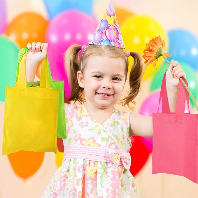 Aneco 30 Pack Reusable Non-woven Party Favor Bag 8×8 Inch Tote Bags Bulk with Handles Rainbow Goodies Gift Bags for Birthday Wedding Party (10 Colors)