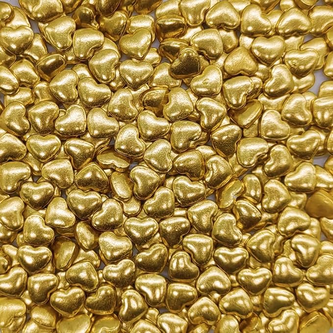 Super Gold Heart Sprinkles Edible Heart Cake Decorating Cake Decorations Cupcake Toppers Cookie Decorating Perfect for Cakes, Cupcakes, Desserts Toppings 3OZ