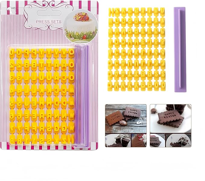 Letter Stamps for Clay-Pottery Stamps with Double Small Alphabet & Numeric Symbols, Also Used as Cookie Stamps Letters & Clay Letter Stamps (Yellow_72pcs)