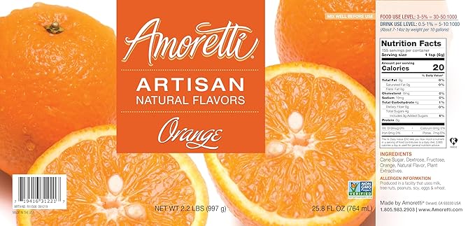 Amoretti - Natural Orange Artisan Flavor Paste, 2.2 lbs, Perfect For Ice Cream, Beverages, Cakes, and more, Preservative Free, Vegan, Gluten Free, No Artificial Sweeteners, Highly Concentrated