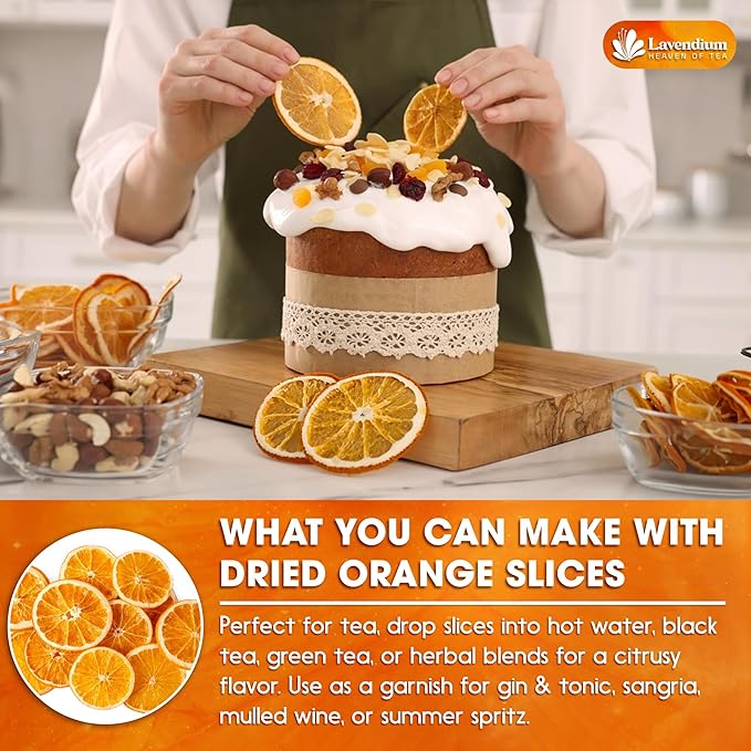 Lavendium, Premium Dried Orange Slices 6oz – Natural Dehydrated Citrus Wheels for Tea, Cocktails, Baking, Holiday Decorations, Potpourri, and Crafts. Vegan