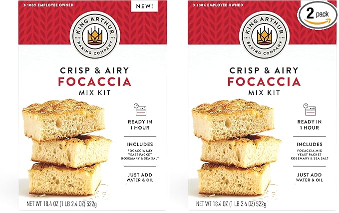 King Arthur Baking Company Crisp & Airy Focaccia Mix Kit 18.4 oz., Baking Mix - Ready in 1 hour (Pack of 2)