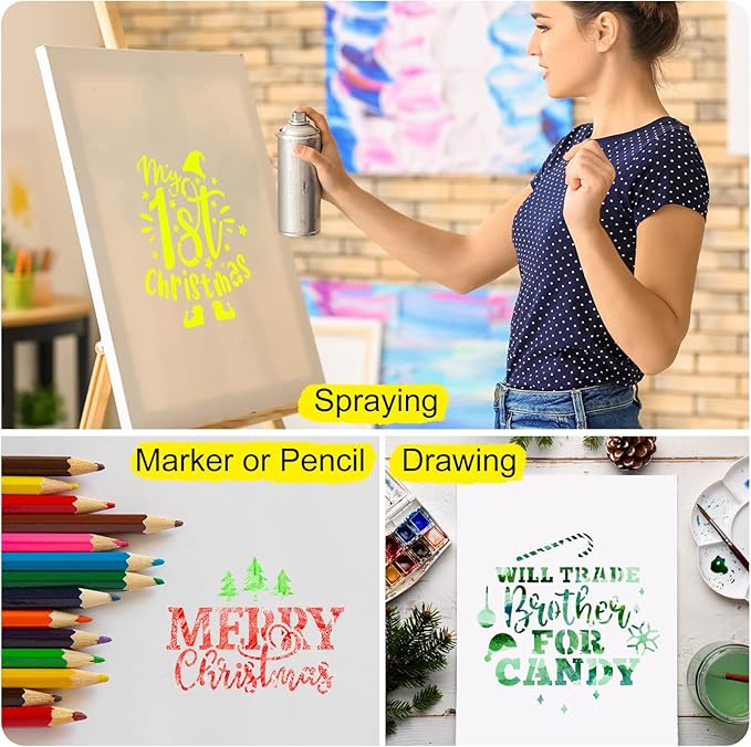 66 Pcs Small Stencils for Crafts Reusable 3 Inch Stencils for Painting on Wood DIY Craft Paint Template for Wall Home Decor Card Rock Canvas Drawing Holiday Ornament(Word)