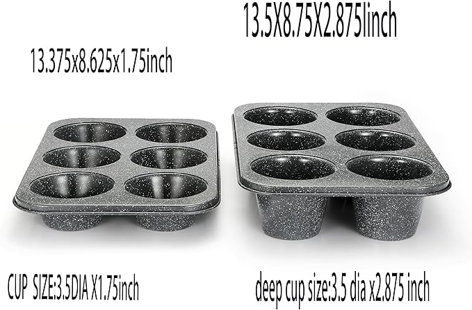 Monfish Jumbo Deep Muffin Pan 6 Extra Large Cup Cupcake Tray Black Granite Finish Muffin Tin Carbon Steel