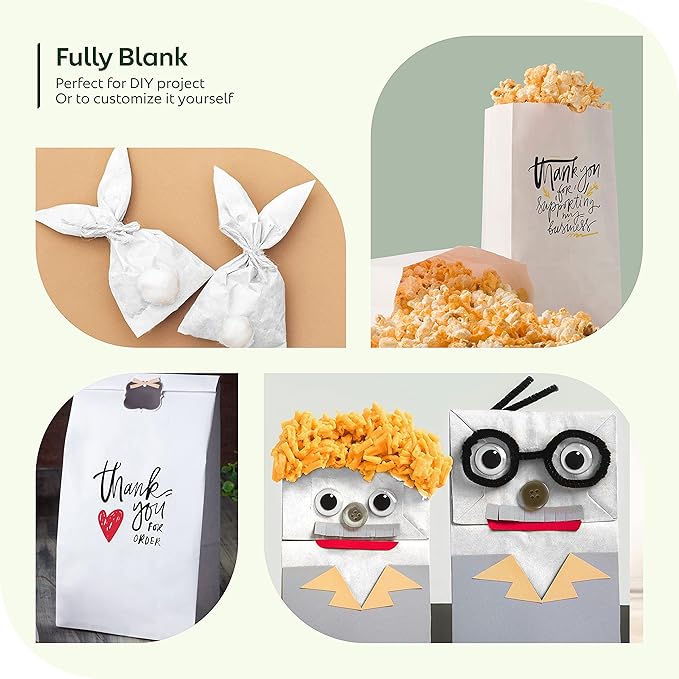 Culinware Kraft Paper Bags 6 Lb - Durable White for Snack, Lunch, Sandwich, Pastries, Popcorn, Grocery and Party Favor Bulk 6 x 3.55 x 11.1 In - 500 Count