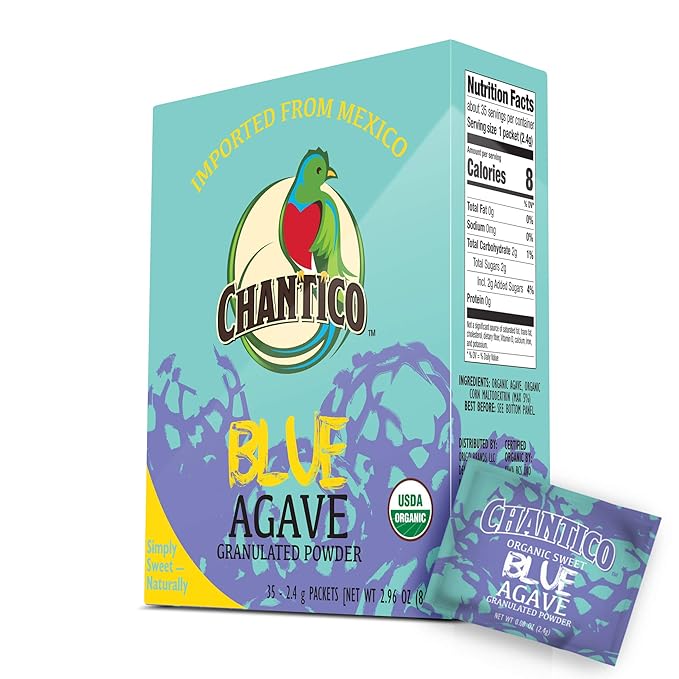 Chantico Agave Sweet Organic Granulated Agave Powder, 35 Sachets convenient pack, single serving sweetener packs, low Glycemic Index, good with tea, coffee and baking