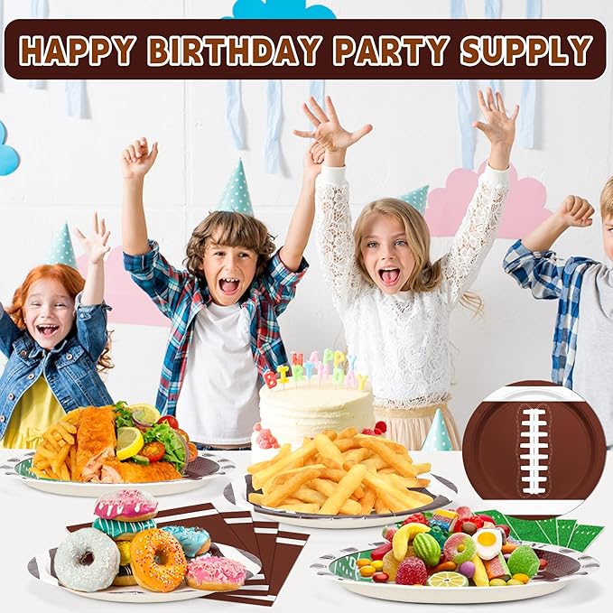 200PCS Football Plates and Napkins Party Decorations - Football Birthday Party Supplies Kit Serve 50, Football Party Favors Set Includes Plates, Napkins, Soccor Chrismas Birthday Gifts
