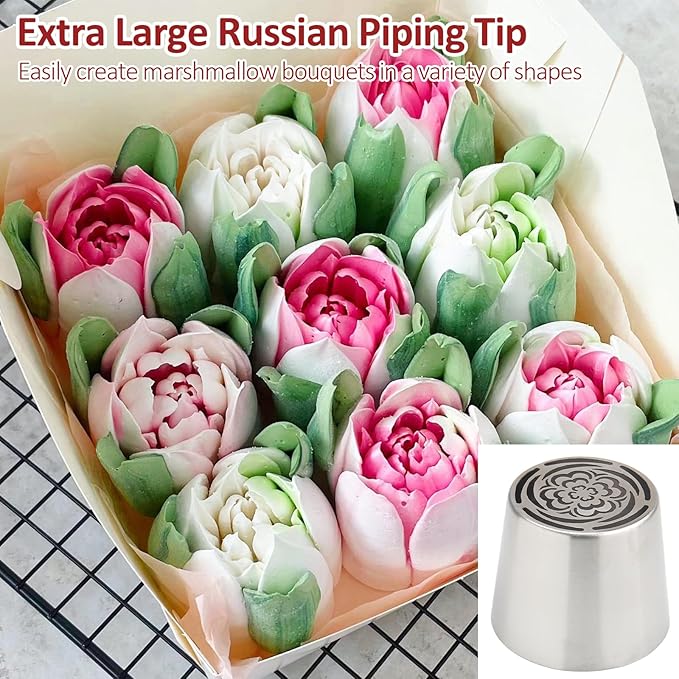 Extra Large Russian Piping Tips for Marshmallows Stainless Steel Flower Frosting Nozzles many styles Cake Decorating Baking tool for Buttercream, Cupcakes Cookies(SL47)