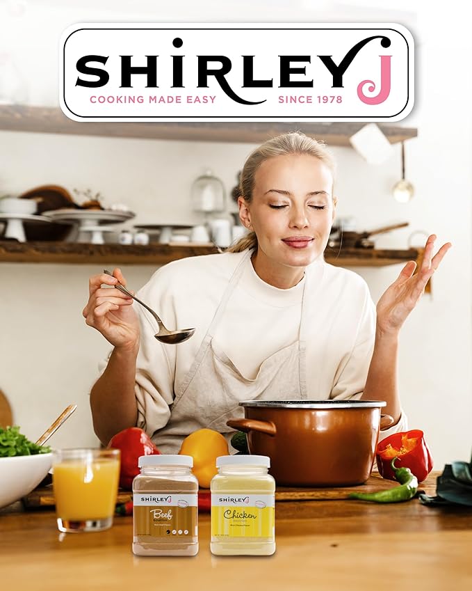 Shirley J Bouillon Powder - Rich, Concentrated, & Less Sodium Chicken Bouillon - Easy to Use Powder for Soup, Stew, Gravy, & More (1 LB, Chicken)