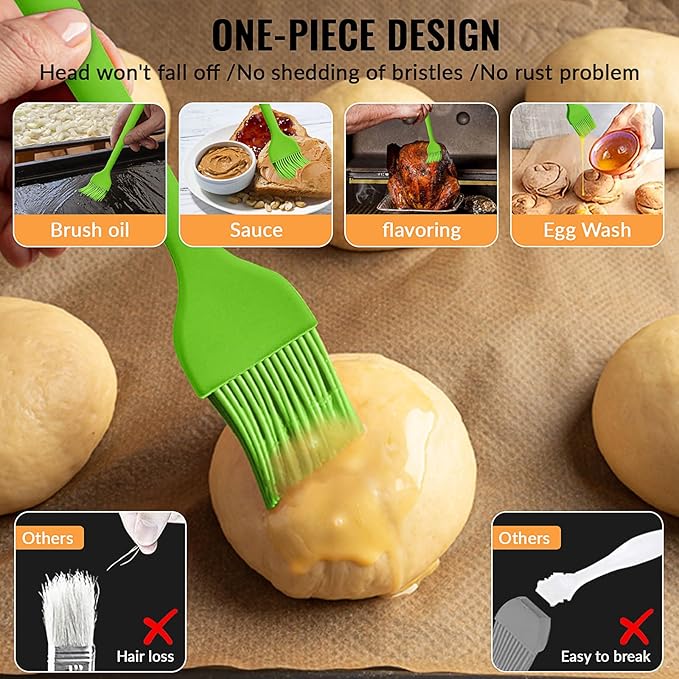 6 pieces basting brush for grilling,pastry brush,bbq basting brush,basting brush,rubber brush for cooking,basting brush for cooking,silicone bbq brush,barbecue sauce brush (green)