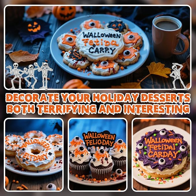 Edible Terrifying Sprinkles,Candy Bloody Eyeballs,Orange Pearls Black Spider Sprinkle Jimmies Mix,130g,Perfect for Cake Decorations,Baking,Ice Cream,Cookies,Cupcake Topper,Halloween Thanksgiving Christmas Supplies Children's Party