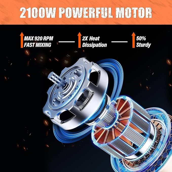 IMAYCC Handheld Concrete Mixer, Portable Cement Mixer,110V 6 Speed Mixing Drill, 2100W Drill Mixer for mud,Motar,Paint, Grout, Plaster,Thinset etc.