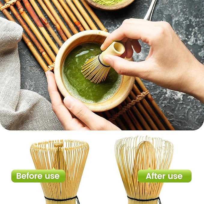 COANTO Matcha Whisk Set - Includes Sifter Bamboo Whisk (Chasen), Tea Spoon, Spoon Holder, Scoop and Whisk Holder, 6pcs (No Bowl Included)