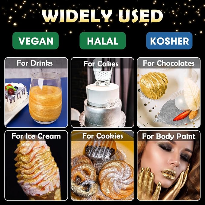 NiHome Edible Food-Grade Glitter Powder Glimmer Luster Dust Metallic Fancy Food Decorating Sprinkle Glimmery Dust for Drink Wine Beverage Cake Dessert Home Bakery Vegan Allergen-Free (White, 10g)