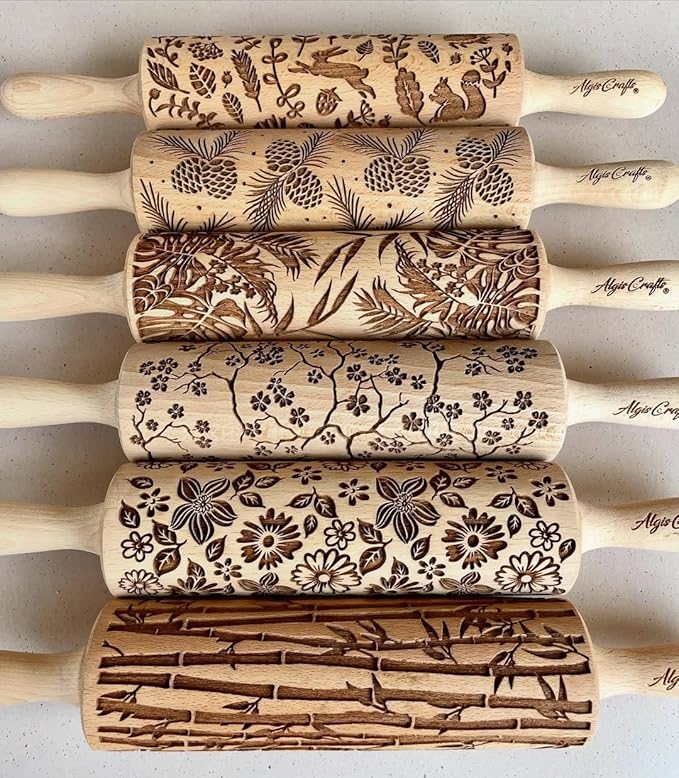 Embossing Rolling Pin BAMBOO – Dough and Clay Roller for Embossed Cookies and Pottery with Asian Bamboo Pattern, Cookie and Ceramic Stamp, Baking Gifts for Women by Algis Crafts