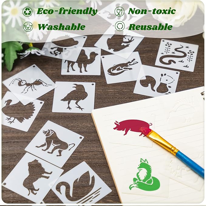 100 Pcs Stencils for Painting on Wood Reusable Stencil Crafts Drawing Templates Holiday Wall Paper for DIY Scrapbook Home 2 x 2 Inch(Animals)