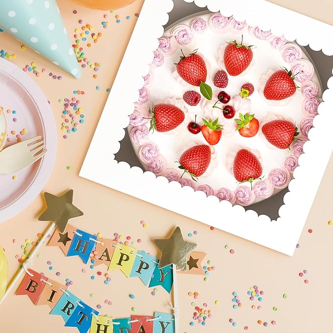 7 Pack Cake Boxes, 10x10x8 Inches Tall Cakes Box with Window, White Cake Boxes with Cakes Boards, Square Bakery Box, for Cake, Treat Cookie Dessert, Pastry, Birthday Party, Mother's Day, Weddings