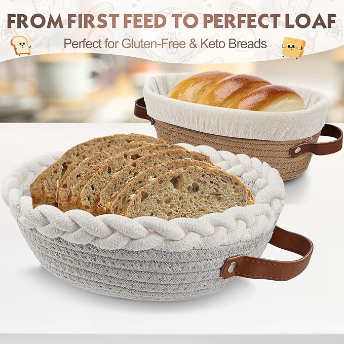 Sourdough Starter Kit Banneton Bread Proofing Basket Set with 32oz Jar, Dough Whisk, Lame & More Cotton Blend Baking Supplies for Sourdough Bread