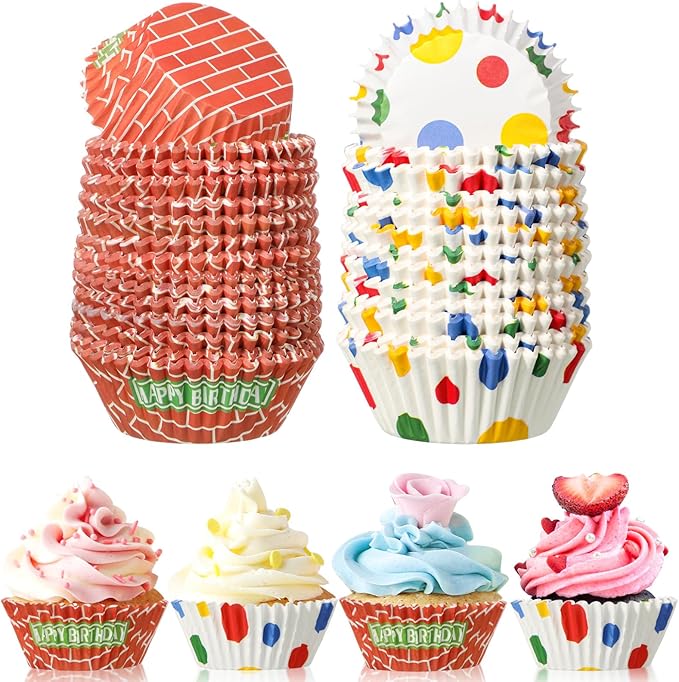 Vesici 900 Counts Birthday Party Decorations Cartoon Birthday Cupcake Liners Cartoon Theme Paper Cupcake Wrappers Holders for Disposable Cup Bulk for Baby Shower Baking Party Supplies