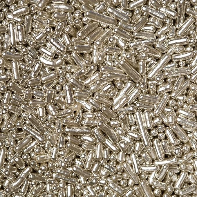 Sprinkles Edible Soft Jimmies Soft Sprinkles for Topping Ice Cream, Cookies, Cakes, Cupcakes, Dessert Decorating MADE IN USA 4 oz (24 KARAT SILVER METALLIC)