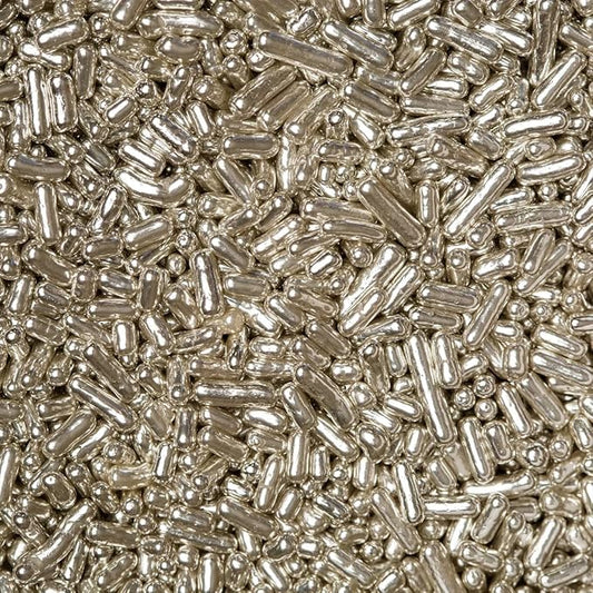 Sprinkles Edible Soft Jimmies Soft Sprinkles for Topping Ice Cream, Cookies, Cakes, Cupcakes, Dessert Decorating MADE IN USA 4 oz (24 KARAT SILVER METALLIC)