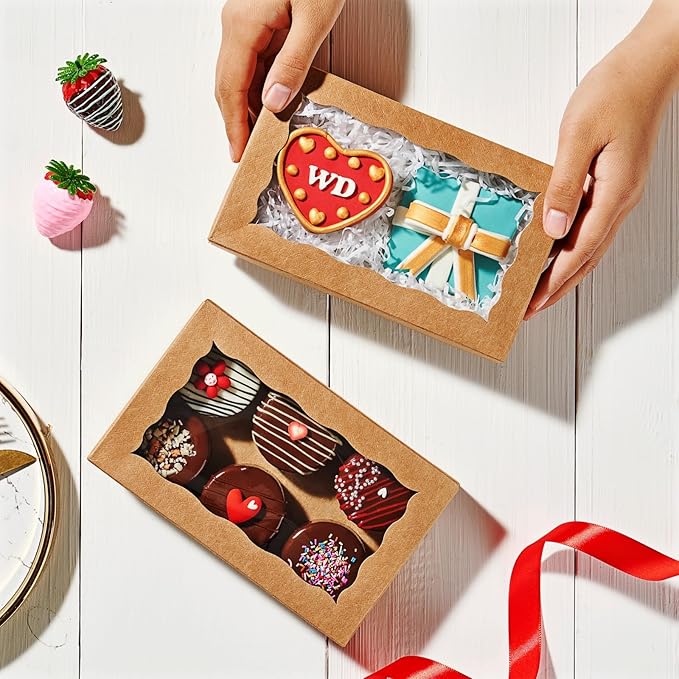 100PCS 7x4.3x15 Inch Plastic Clear Cookie Boxes with Window Chocolate Truffle Orec Pastry Bakery Dount Boxes Browine Soap Treat Boxes for Party Favors Wedding Christmas Valentine's