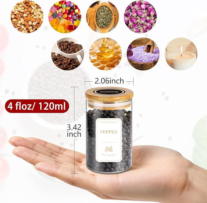 Spice Jars with Labels, 35 Pcs 4 oz Glass Spice Jars with Bamboo Lids, Minimalist Stackable Airtight Spice Containers with 426 labels for Home Kitchen, Pantry, Spice Cabinet, Drawer, Rack