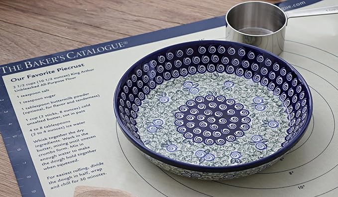 Blue Rose Polish Pottery - Green Seaside Swirl Pie Plate - 9.75" Diameter - Ceramic Baking Dish, For Pies, Quiches & Desserts