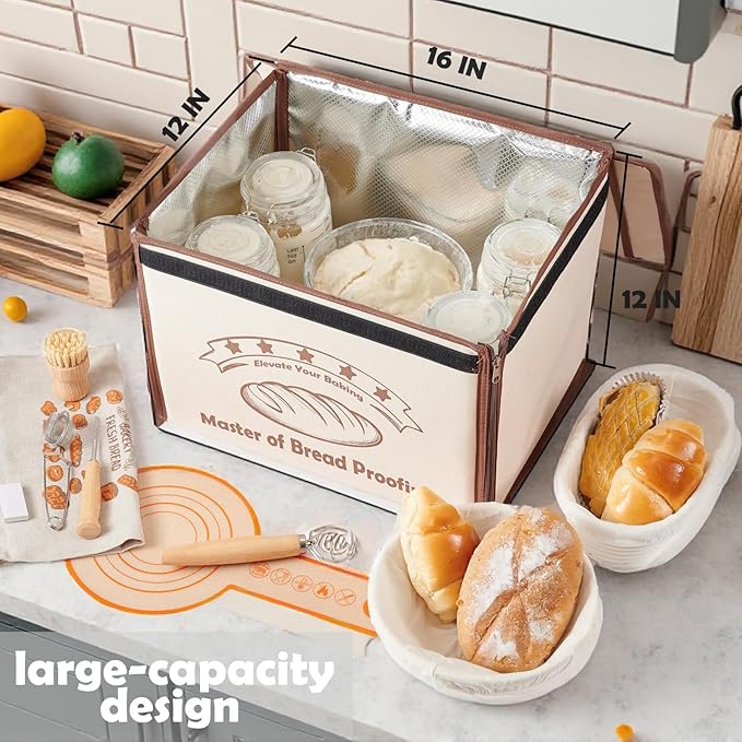 Bread Proofing Box with 68-113℉ Temp Control & 99H Timer - Folding Bread Proofer Sourdough Proofing Box with Metal Rack Warming Foldable Proofer for Dough, Baking, Pizza