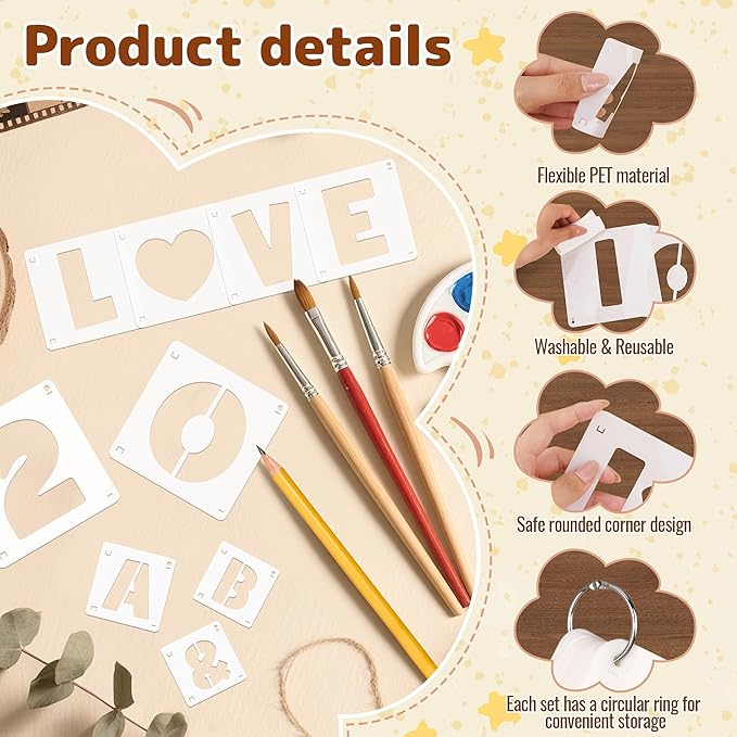 160Pcs Letter Stencils 4Sizes,1&2&3&4Inch Letter and Number Stencils for Painting Plastic Numbers Symbols Stencil Reusable,Alphabet Interlocking Drawing on Wood,Wall,Fabric,Rock,DIY Art Craft Project