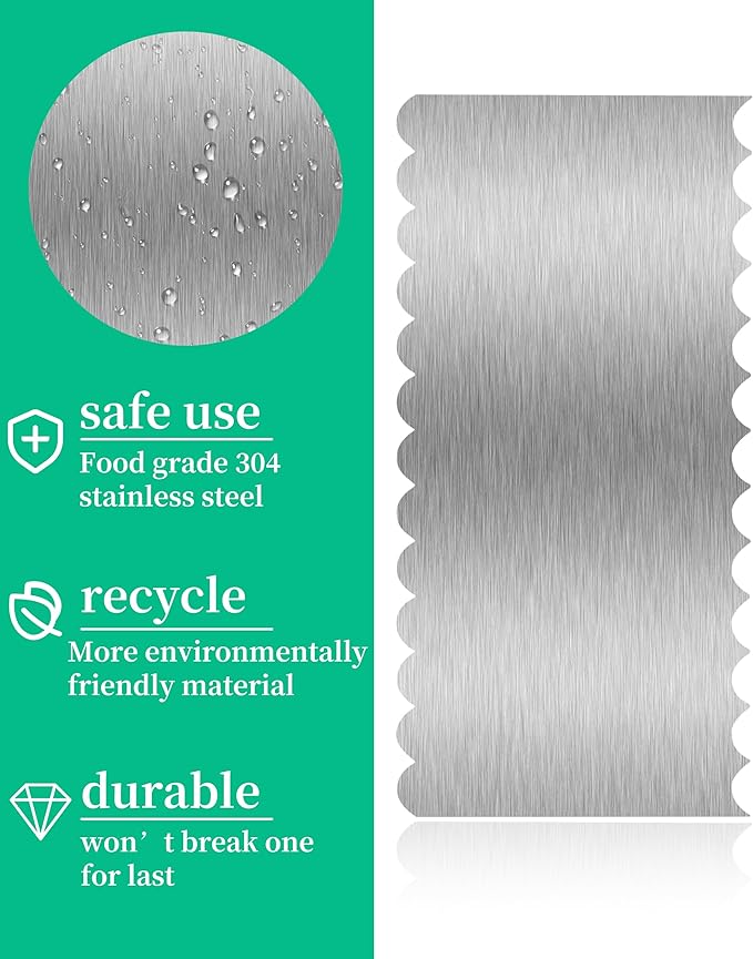 Cake Scraper Smoother Cake Decorating Supplies Kit 8.6 Inch Metal Bench Scraper for Baking Buttercream Smoother Stainless Steel Frosting Cake Comb Edge Side Jagged Comb for Cream Cake-2