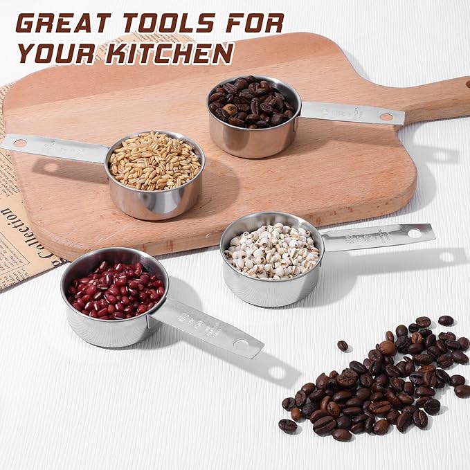 4 Pcs 1/4 Inch Cup Scoop, 60 ml Stainless Steel Measuring Cup Inner Scale Metal Liquid Measuring Scoop 2 oz Cups for Coffee, Cooking, Baking, Kitchen Wet and Dry Ingredients, Dishwasher Safe