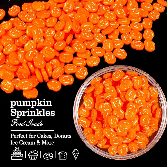 Edible Pumpkin Sprinkles for Cake Decorating, Halloween Orange Sugar Sprinkles, 150g/5.29oz, Perfect for Cake Decoration, Cupcake Decorations Donuts Toppings