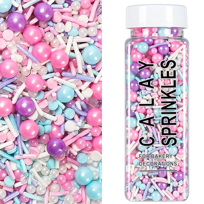 Pastel Sprinkles for Cake Decorating, Pink Purple Blue White Sprinkles Mix Jimmies, 150g/5.3oz, Confetti for Baking, Cookies, Cupcake, Ice Cream Toppings, Celebrations Wedding Shower Party Christmas Supplies