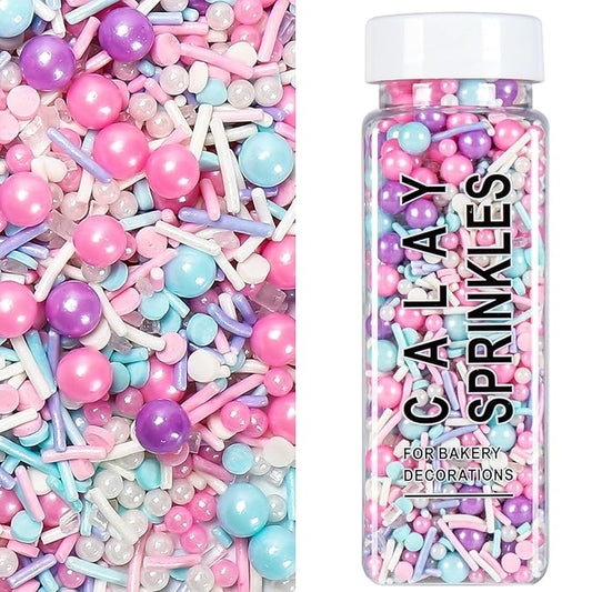 Pastel Sprinkles for Cake Decorating, Pink Purple Blue White Sprinkles Mix Jimmies, 150g/5.3oz, Confetti for Baking, Cookies, Cupcake, Ice Cream Toppings, Celebrations Wedding Shower Party Christmas Supplies